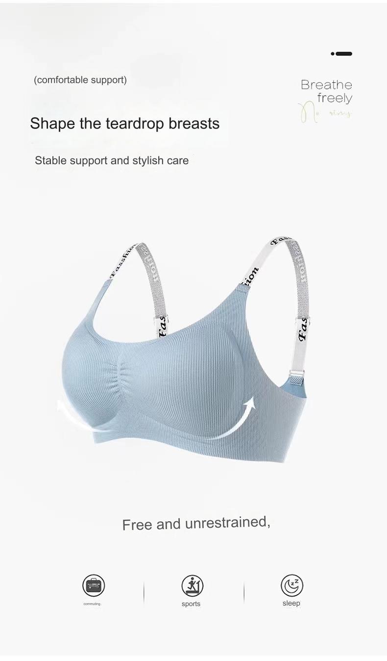 Product Introduction of Letter Braces Seamless Underwear Small Chest Push up Spring and Summer Thin and Comfortable Breathable Belly Extraction Breast Fixed Cup Sports Bra 4