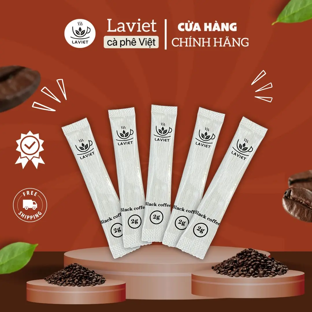 Combo 5 gói Cà phê đen hòa tan Laviet Black Coffee 2g ( không đường) americano Cà Phê Coffee