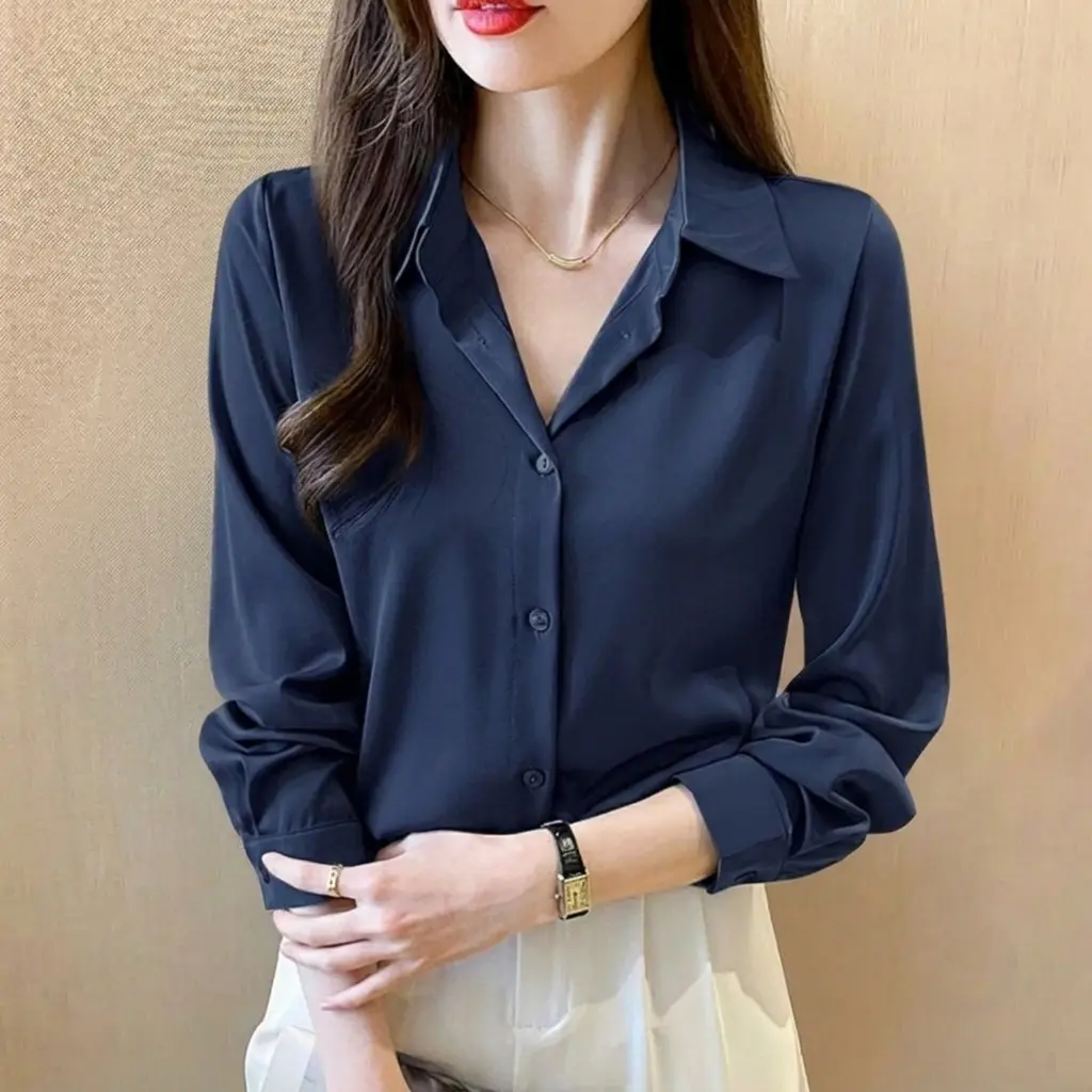 Kemeja Basic Formal Gaya Korean Style Shakila Twill Nyaman By JaFashion | Kemeja Wanita Polos Hitam Lengan Panjang Premium | Blouse Kerja Formal Kantor Korean Style Casual Elegan