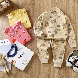 MIBABY Piyama Tidur Fashion Bahan Katun Lembut/Baju Tidur Unisex Anak Lengan Panjang Dan Celana Panjang Dengan Kancing Bayi