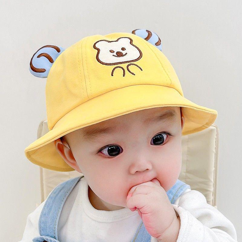 Mũ Chậu Trẻ Em, Thiết Kế Hình Gấu Hoạt Hình, Thích Hợp Cho Bé Trai Và Bé Gái Từ 6-36 Tháng, Tấm Che Nắng, Có Tai Dễ Thương, Làm Bằng Bông, Thoáng Khí, Mũ Bát Cho Em Bé, Mũ Ngư Dân Cho Trẻ Em