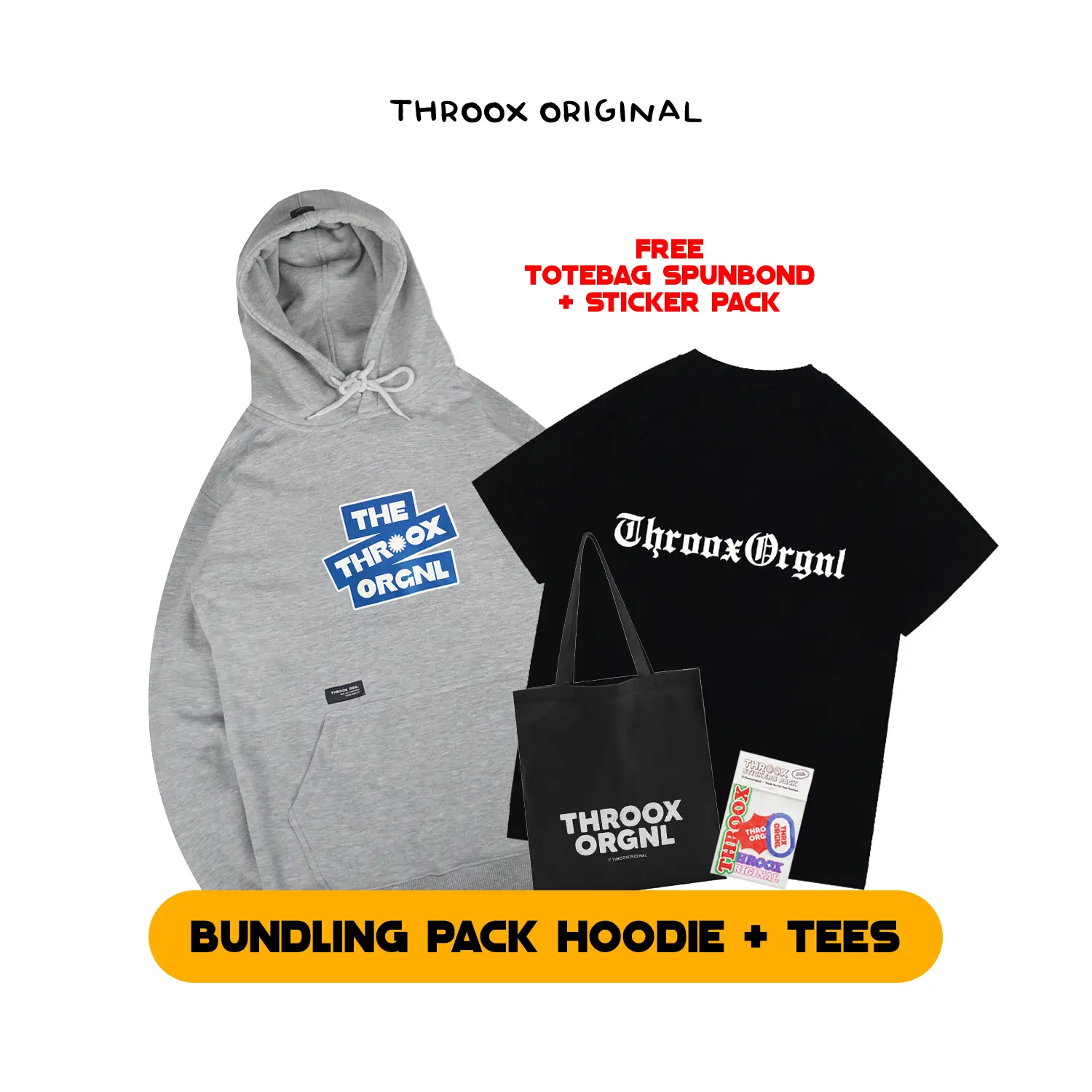 Throox Bundling Pack E Hoodie Tees  [ Hoodie + T-Shirt + Free Sticker & Totebag Spunbond ]Riri Misty +Senesi Black