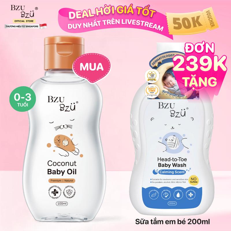 Dầu Dừa Massage Em Bé BZU BZU Coconut Baby Oil Thành Phần Thiên Nhiên An Toàn Cho Da Bé 100ML