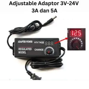 Adjustable Adaptor 3V 24V 3-24V DC 3A 5A Switching Power Supply SMPS PSU Display Layar LED Adapter Voltmeter Knob Adjust Setel Universal