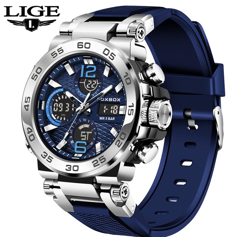 Foxbox đồng hồ nam sành điệu chức năng chống nước và phát sáng hiển thị lịch kỹ thuật số analog chức năng cài đặt đồng hồ báo thức đồng hồ nam thể thao