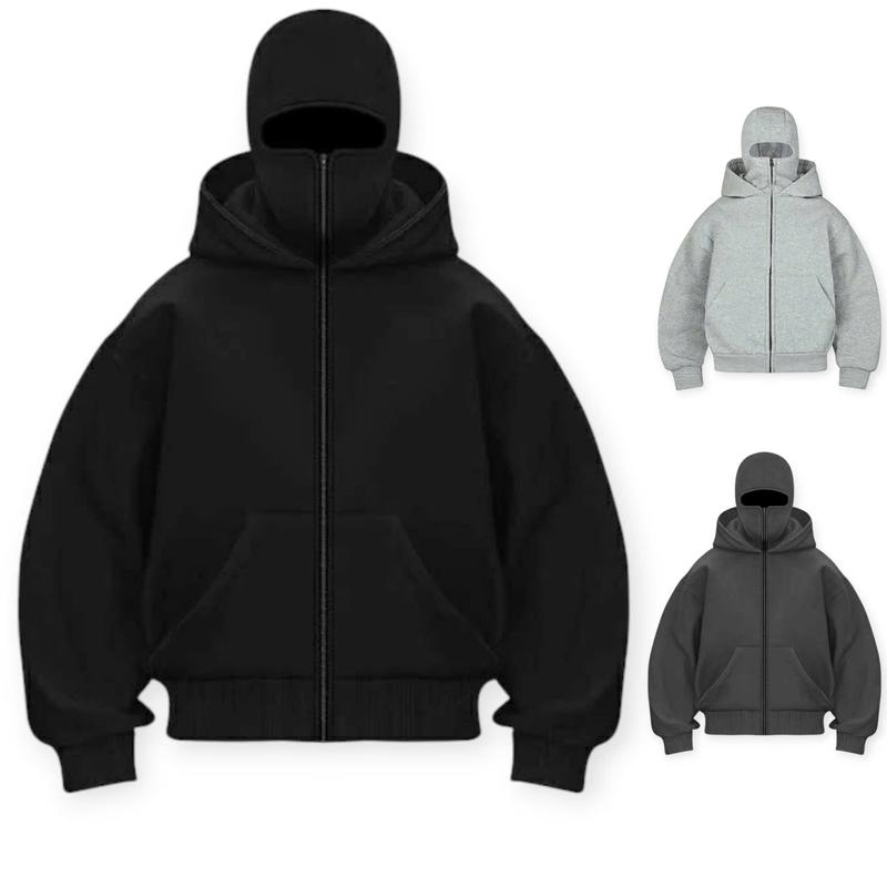  Áo Khoác Hoodie Zip Balaclava Ninja 2 Nón Form Unisex Tay Xỏ Ngón Chống Nắng 