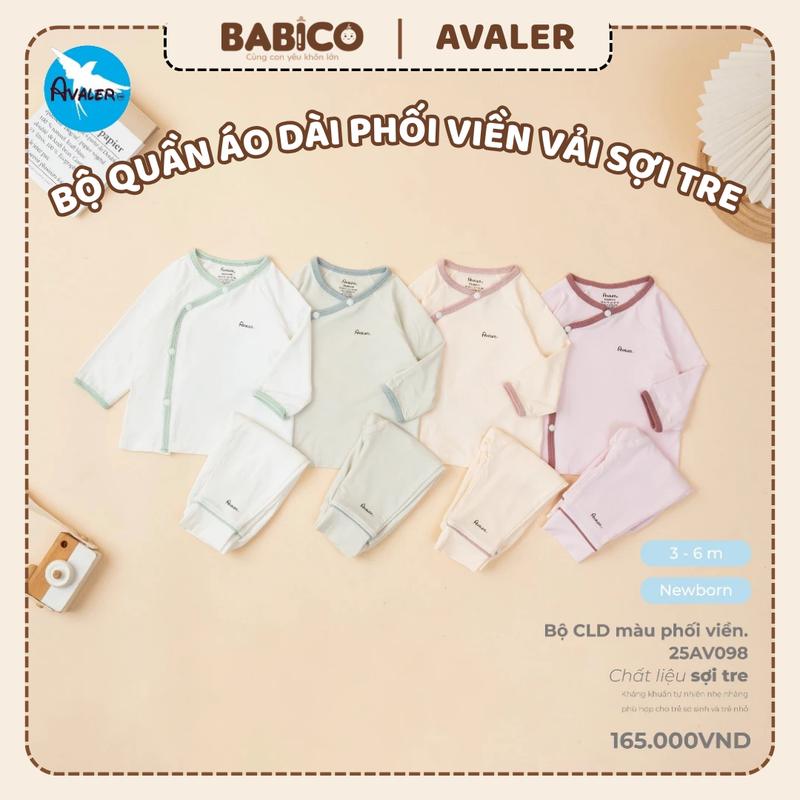 [Avaler Chính Hãng] Bộ Quần Áo Sơ Sinh Dài Tay Avaler Nền Màu Phối Viền Vải Sợi Tre Cao Cấp Mềm Mịn Cho Bé Mẫu Mới