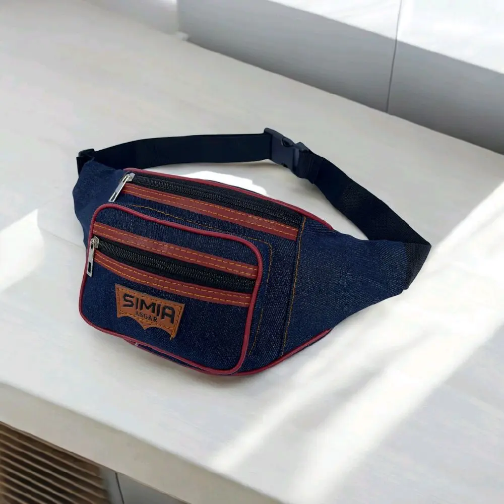 Waist bag pria tas pinggang cowo selempang bahu sling bag serbaguna jeans denim tiga resleting bahan tebal
