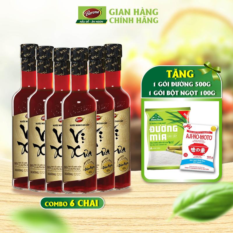 1 Thùng 6 chai x 500ml Nước Mắm Phú Quốc Cao Cấp Vị Xưa Barona 40 độ đạm Tặng 500g đường và 100g bột ngọt