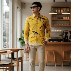 Citraloka Kemeja Batik Lengan Panjang Lafis Furing Warna Kekinian Model Slimfit Motif Ciprat Keren Nyaman Pria Katun Casual Formal Navy Bahan Premium Jahitan Rapi