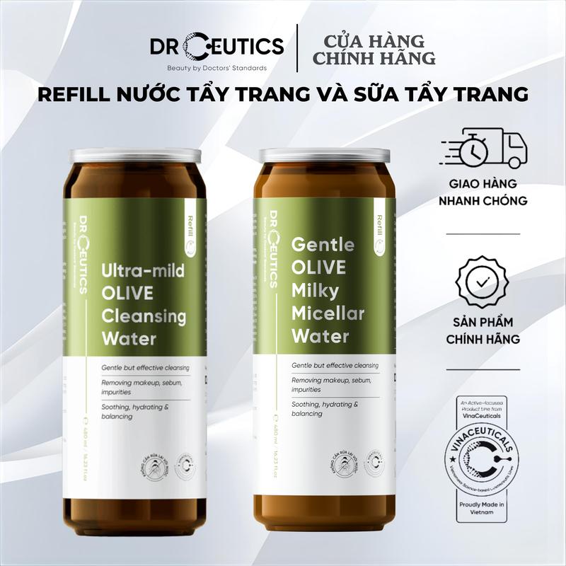 MẪU MỚI DRCEUTICS REFILL TẨY TRANG OLIVE – DẠNG NƯỚC & SỮA 480-500ml