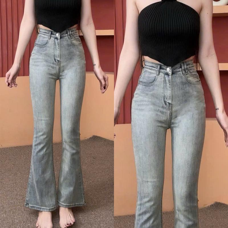 [ ZINLY SHOP ] Quần Jean Nữ Ống Loe Có Fom Ngắn 95Cm Và Dài 105Cm Túi Thiết Kế Màu Phủ Bụi Vải Co Giản Mềm Mát Q419
