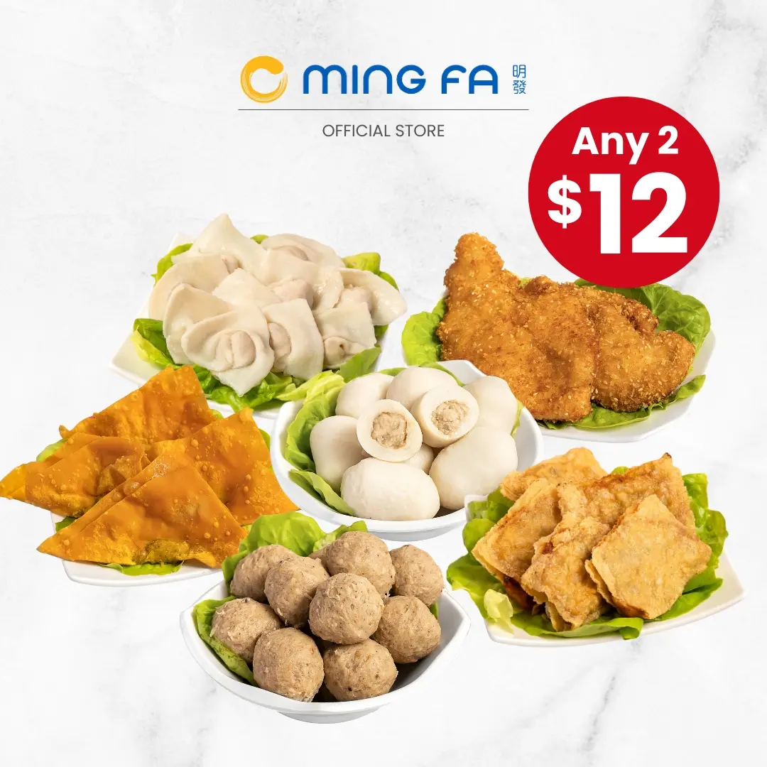 Ming Fa Mix Frozen Bundle of 2 - Signature Meatball, Fuzhou Fishball, Chicken Cutlet, Crispy Pancake, Fish / Teochew Dumpling