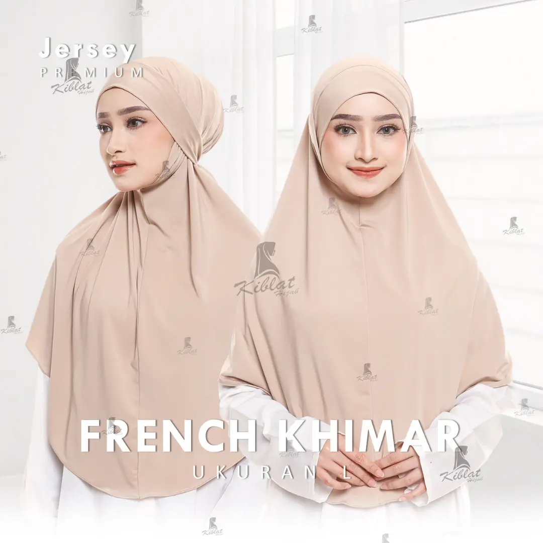 Kiblat_Hijab KERUDUNG FRANCH KHIMAR ARABIAN JERSEY PREMIUM HIJAB INSTAN 2 IN 1 SIZE L Bahan Matt Spandex Jersey Ukuran L 75 cm Depan 85 cm Belakang Jilbab Instan French Khimar
