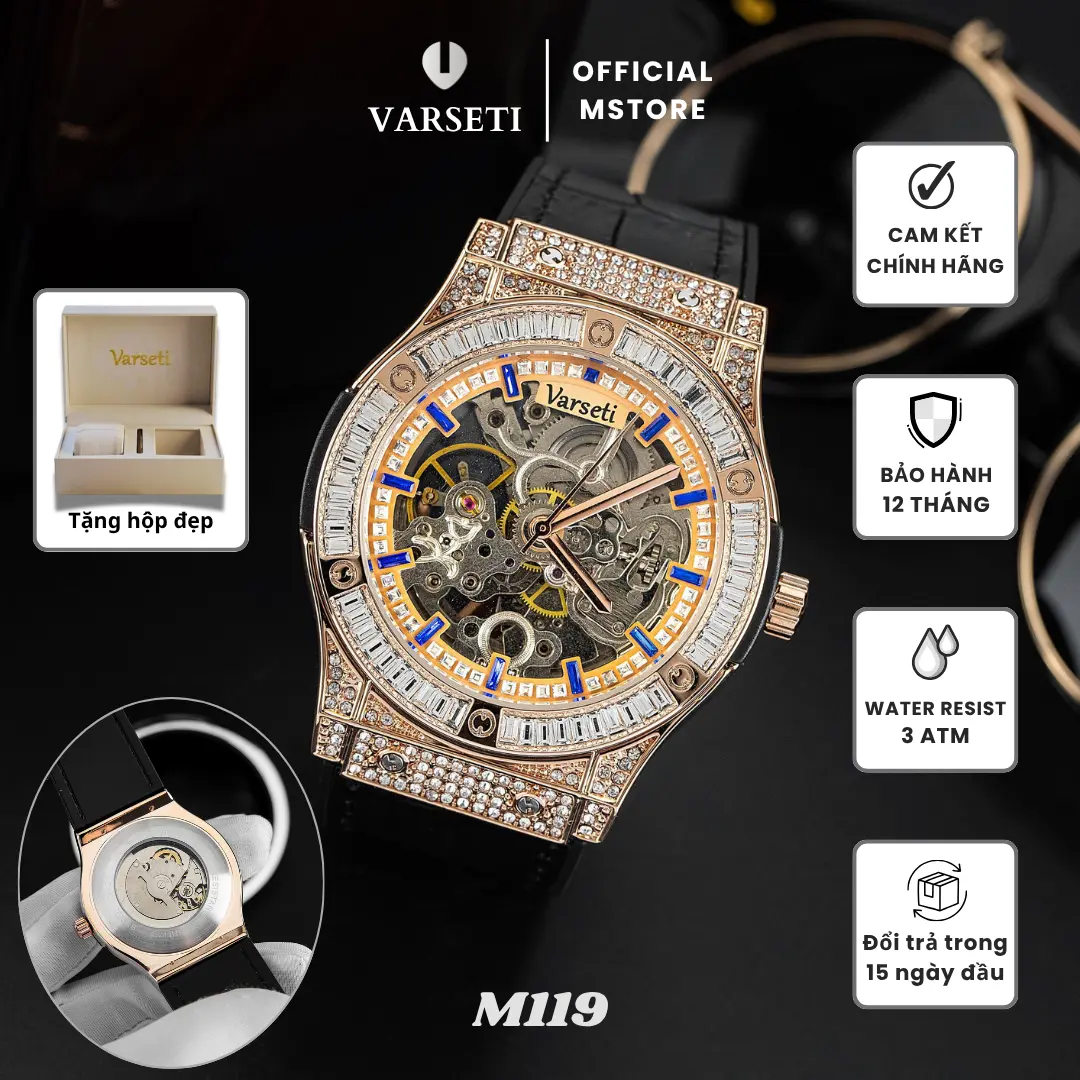 [ MS STORE AFF ]  Đồng Hồ Nam CƠ VARSETI Phiên Bản Lộ Cơ Cao Cấp Thời Trang, Sang Trọng