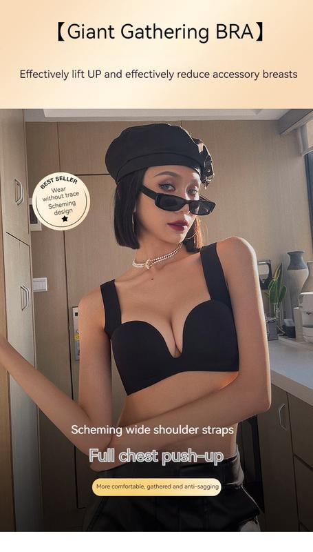 Product Introduction of Internet Celebrity Designer Hot Seamless Underwear Breast Holding Adjustable Bra Set Wireless Small Chest Push up and Anti-Sagging Sexy Bra Female Summer 1
