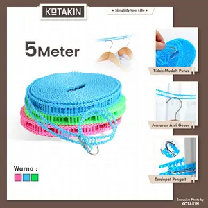 KOTAKIN Gantungan Tali Jemuran Baju 5 Meter Clothes Line Laundry Portable Indoor Outdoor