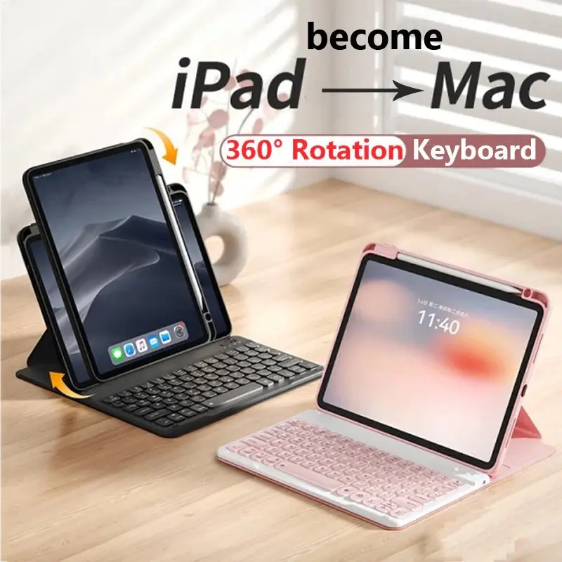 PAKET LENGKAP 3 In 1 Casing Keyboard Mouse Set Compatible For Ipad Gen 11 A16 /Gen 10 /Gen 9 8 7 /Gen 6 5 /Air 6 /Air 4 5 /Air 3/ Air 1 2 /Pro 11 2024/ Pro 11 2023 2022 2021 Flip Cover 360 Rotating Standing