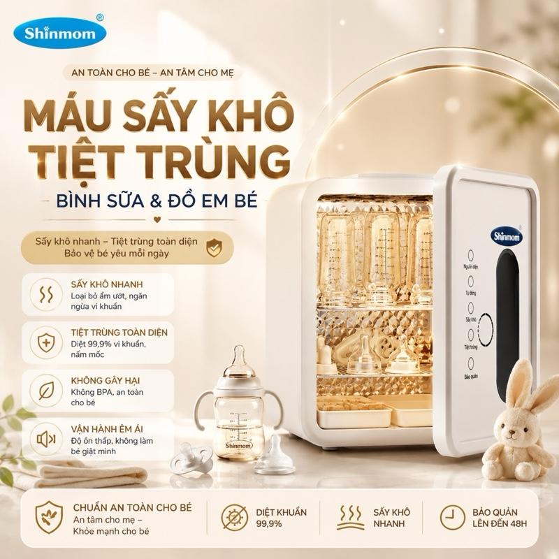 Máy Sấy Khô Tiệt Trùng Bình Sữa Shinmom UV Cao Cấp 18L – Sấy Nhanh, Khử Khuẩn 99.9%, Cảm Ứng LED Hiện Đại