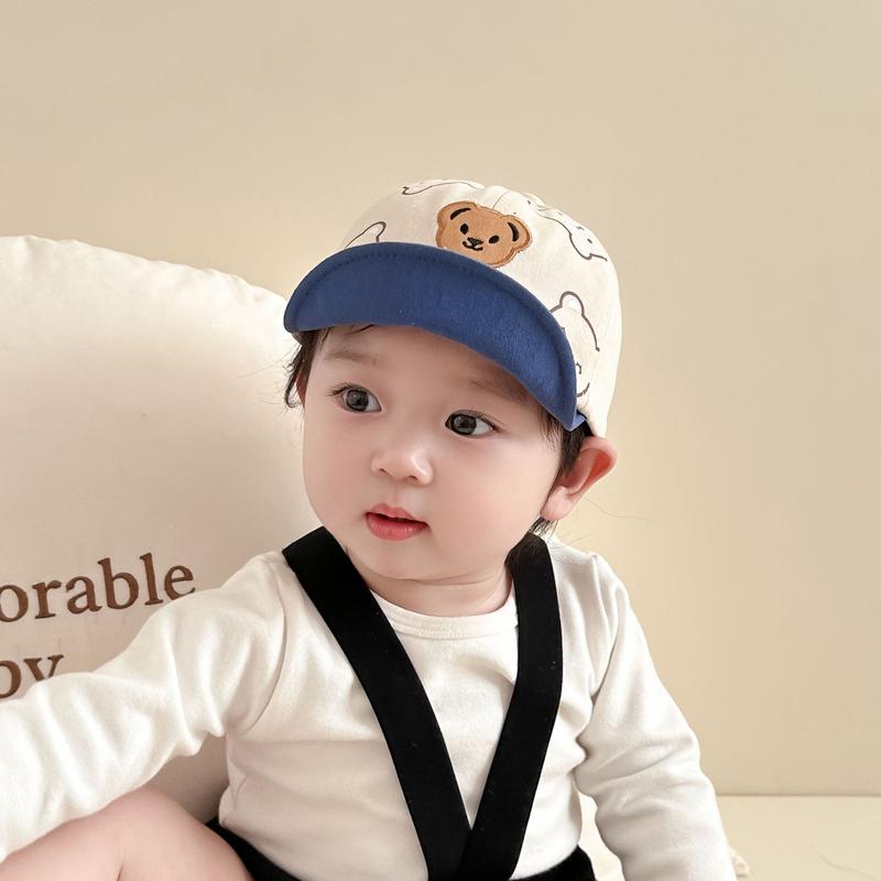 หมวกเบสบอลเด็กพิมพ์ลายหมีน่ารัก หมวกกันแดดเด็กวัยหัดเดินปักลายการ์ตูน สีทึบฤดูร้อน ปีกนุ่ม เด็กชายและเด็กหญิง หมวกแหลม 3