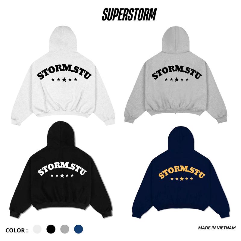 Áo Khoác Hoodie Zip Boxy In Dập Nổi Chất Nỉ Bông Cao Cấp Phù Hợp Nam Nữ