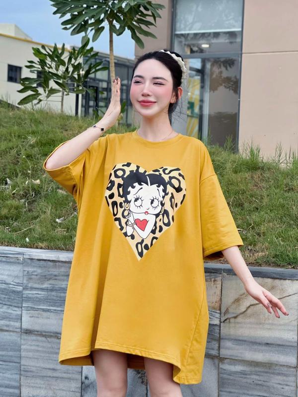 D95 - Đầm Suông Fom To in Hình Dễ Thương Women 1