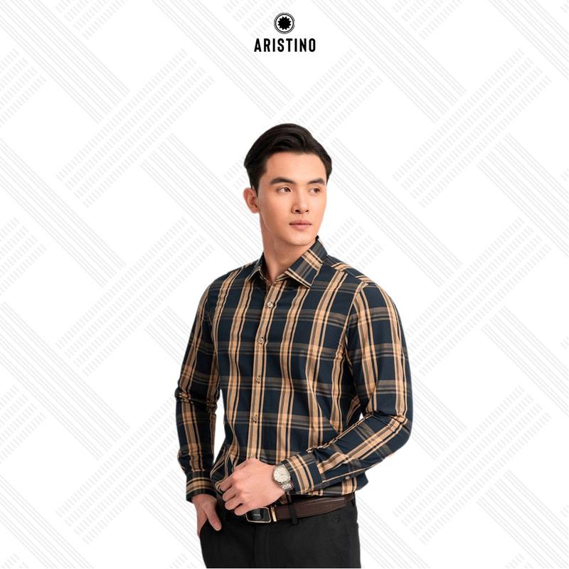 ARISTINO Áo Sơ Mi Nam dáng ôm SlimFit thiết kế kẻ sọc nâu xám trên nền vải trắng tạo điểm nhấn tinh tế mang đến vẻ ngoài lịch lãm sang trọng ALS1720Z