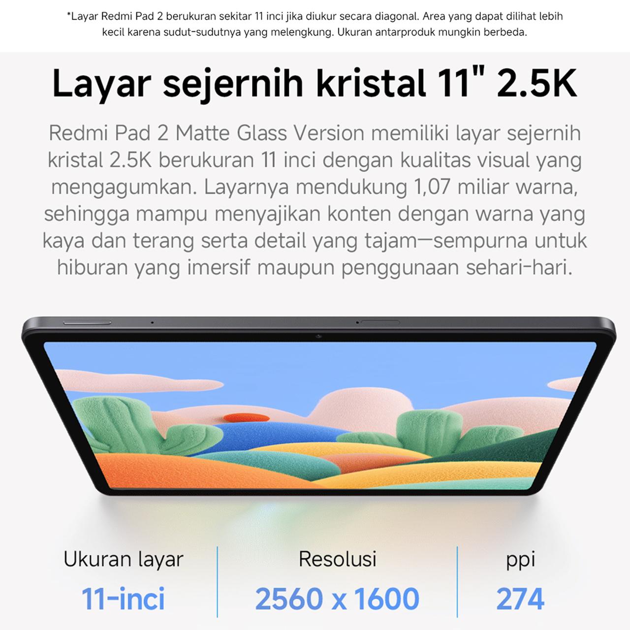 Xiaomi Redmi Pad 2 Play Bundle (4GB/128GB) | 11" 2.5K layar matte glass lebih aman untuk mata | Digital parenting assistant | Baterai jumbo 9000mAh (typ) untuk 17 jam belajar dan bermain tanpa henti | Play bundle casing dan stylus di dalam box
