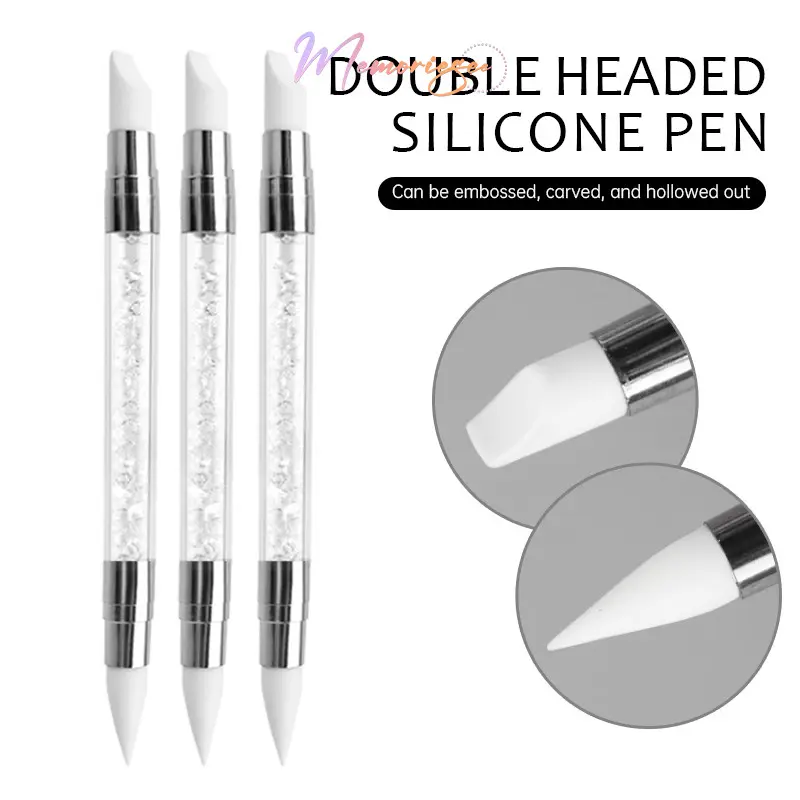 COD- Silicon Scraper / Nail Brush Carving Pen 4D Gel Nail Art / Stick Silikon Carved Pen Bunga Timbul / Silikon Pen untuk Jahit Bulu Mata Palsu / Pena Kuku Pena Silikon Berkepala Dua Pena Ukiran Pena Nada Lem Tongkat Lem Timbul Kuas Kuku