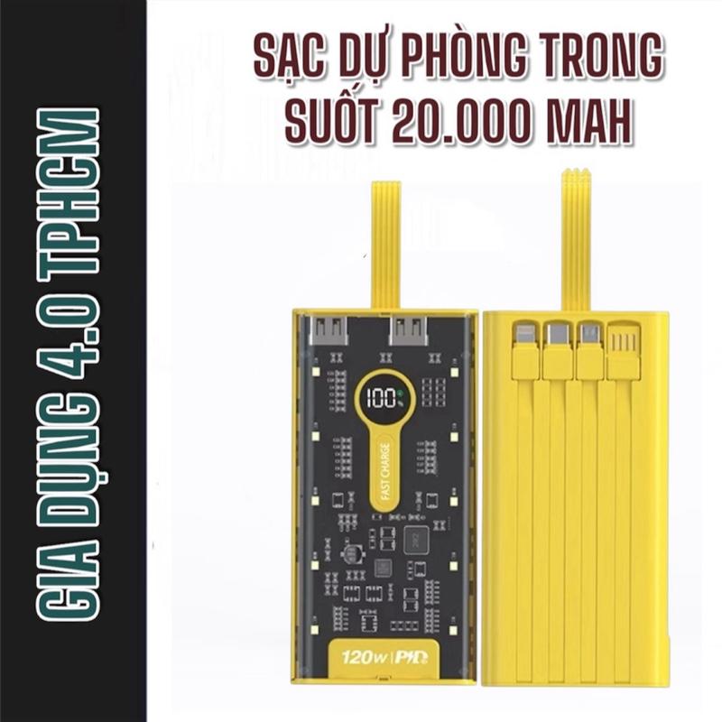  Sạc Dự Phòng GD4.0TP.Hỗ Trợ Sạc Nhanh Type-C USB,Dung Lượng 20000 Mah Màn Hình LED ĐÈN.,Tích Hợp 4 Cáp Sạc.1 Đổi 1 Sạc Pin Pin Dự Phòng Titan 