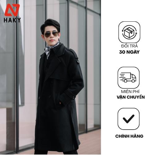 HK12 Áo Mangto Nam, Áo Mangto Dạ Dáng Dài Khuy Nhựa Đen Có Yếm Cá Vai , Áo Măng Tô Dáng Dài, Áo Măng Tô Dạ Cao Cấp  HK12