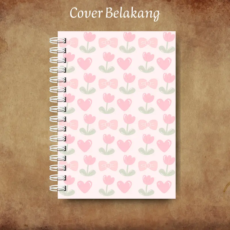 Notebook A5 Spiral Kawat Soft Cover Isi 50 Lembar dan 100 Lembar Lucu Tulip Pink Custom Nama buku 1