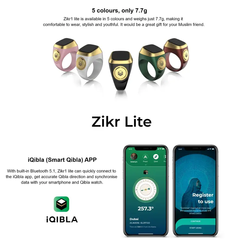 iQibla Zikr Ring Lite E01 Cincin Tasbih Digital Hitung Zikir Harian Muslim Modern Baterai Tahan Lama Cincin Zikir Bonus Adaptor Black Gray 5