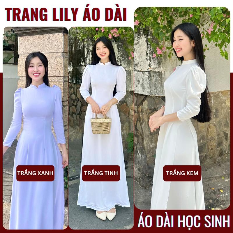  Áo dài trắng học sinh TAY PHỒNG cổ chữ V cao 2cm tay lỡ VAI BỒNG tà chữ A chất liệu lụa Mỹ cao cấp đồng phục học sinh cấp 3- Trang Lily Áo Dài 