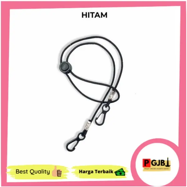 Tali kalung masker HITAM POLOS elastis premium
