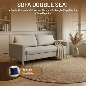 Mika Home Sofa Double Seat Harga Ekonomis Design Retro Minimalis Busa  Empuk High Density, Rangka Kayu dan Kain PU Leather Waterproof  Cocok Untuk Ruang Tamu, Ruang Keluarga dan Kantor  Kaki Sofa Berbahan Metal yang kokoh anti karat Sofa Only Free Bantal