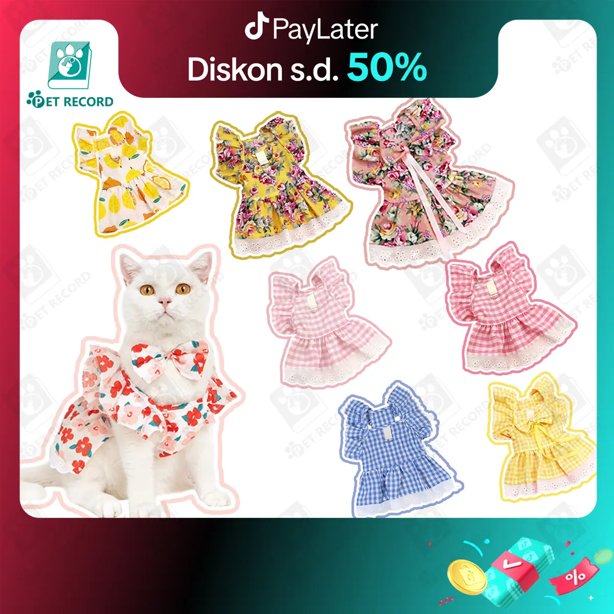 Baju Kucing Dress Bahan Katun Tambah Busur Terlucu Baju Anjing Kelinci Lucu Murah Size XS XL
