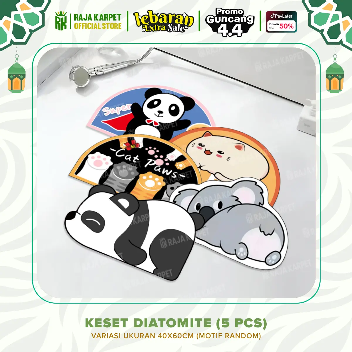 RAJA 5 PCS Keset Kaki Diatomit Keset Kamar Mandi Bahan Diatomite Anti Slip MOTIF WARNA RANDOM