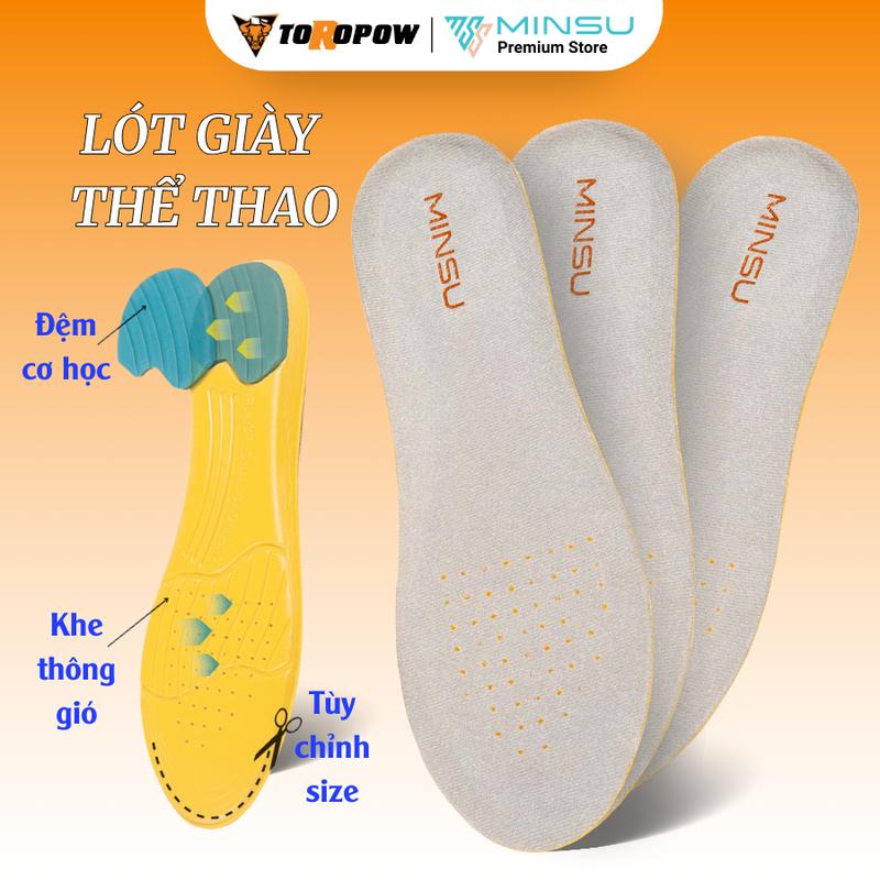  Lót Giày Thể Thao Sneaker Gel Chống Thốn Gót MINSU M2303 Cao Su EVA Êm Ái Thấm Hút Khửi Mùi Hôi Chân Miếng Lót Giày 