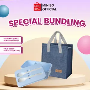 [BUNDLE] MINISO Lunch Box set Kotak Makan 1200ml Kotak Bekal  Anti tumpah Free Sendok Garpu & Tas Bekal