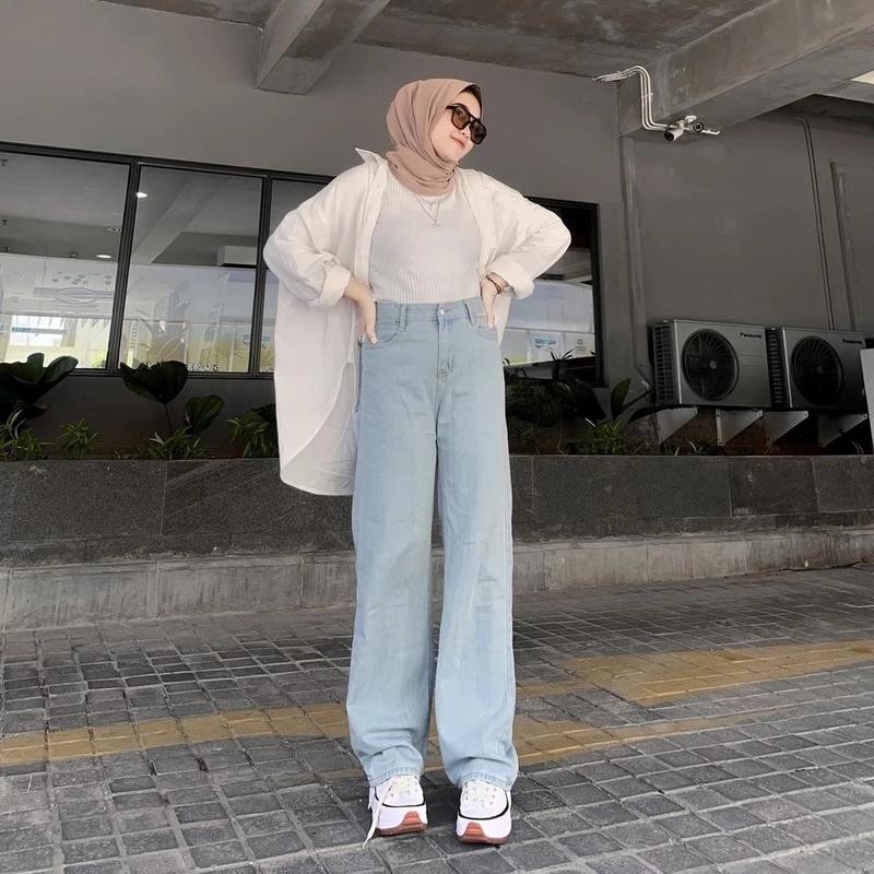 Product Introduction of Celana Highweis Kulot Lose jeans //Celana Kulot cewek hightweist Lose jeans wanita Korea Panjang Nyaman Bawahan Waist Formal Loose Boyfriend Hitam Stretch 2