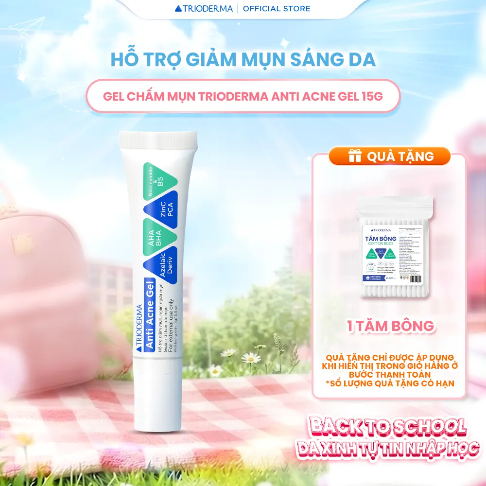 Gel Mụn Trioderma Anti Acne Gel 15g - Giúp Giảm Mụn, Làm Mờ Thâm, Hỗ Trợ Ngăn Ngừa Mụn