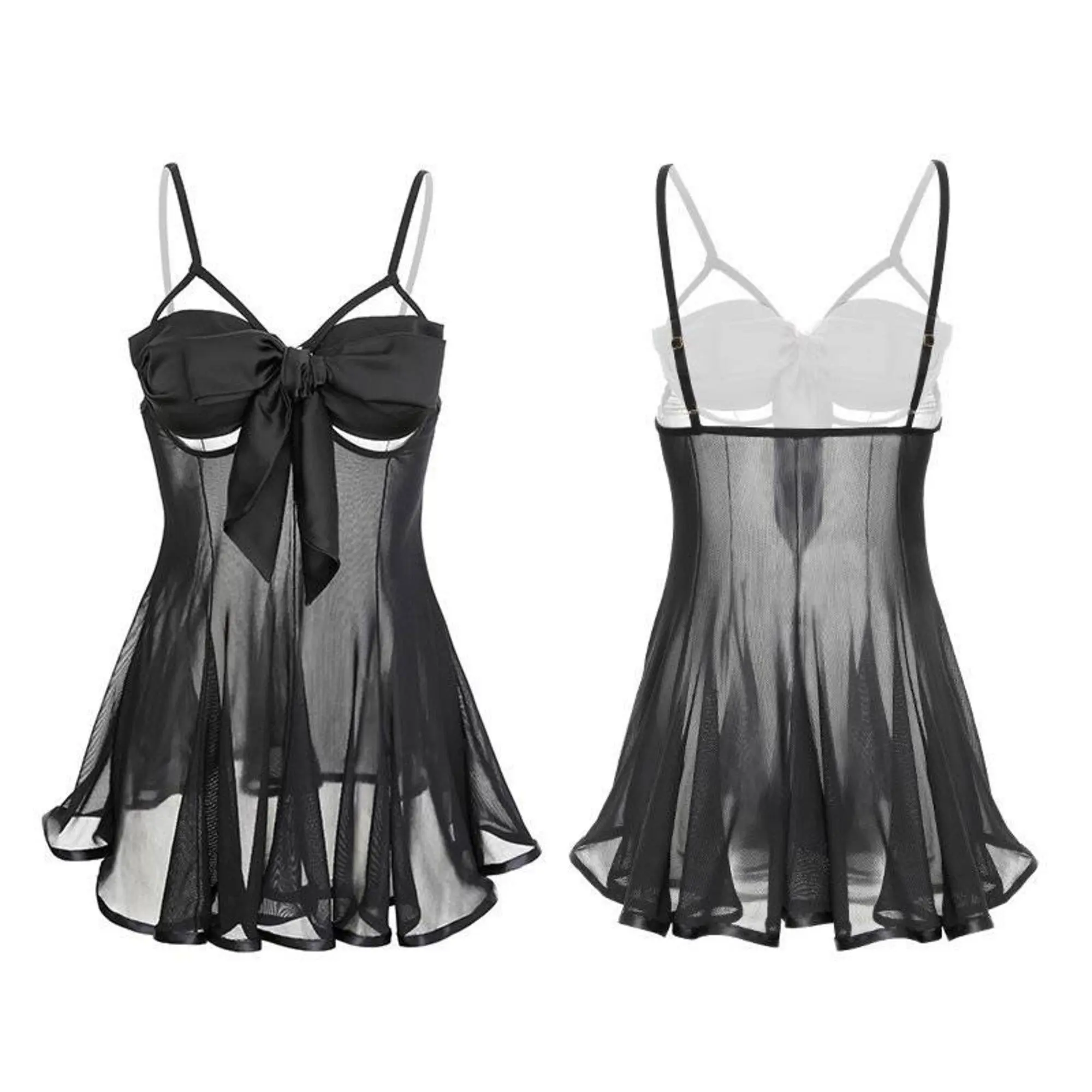 [ Racun Lingerie ] Lingerie Dress Baju Dinas Malam Nightwear Open Front Bra With Big Pita Cutie Tali Adjust Satin Sifon Premium LPTA
