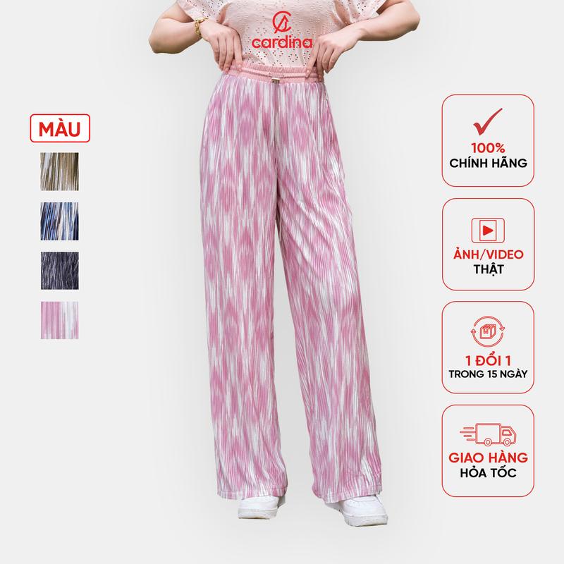 Quần suông nữ CARDINA chất liệu lụa dập ly dáng dài basic 5QDT24