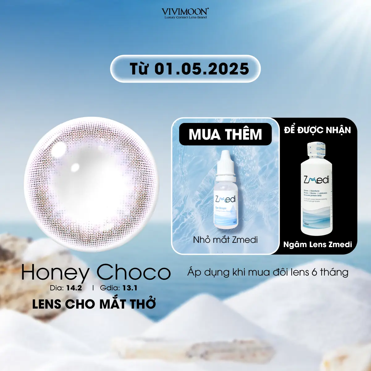 [Tặng khay đựng] Lens cận Honey Choco VIVIMOON cho mắt thở màu nâu tự nhiên (Giá 01 đôi) Nữ