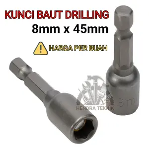 per/BUAH  HEX BIT NUT 8MM X 45MM MAGNETIC SOCKET KUNCI BAUT DRILLING SOK MAGNET SDS MURAH