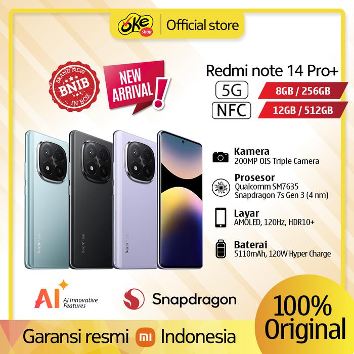 Gambar Xiaomi Redmi Note 14 Pro Plus 5G 12/512GB 8/256GB Garansi Resmi Note 14 Pro + - Purple, 8/256GB dari Okeshop Kota Administrasi Jakarta Pusat Tokopedia