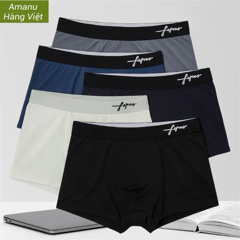 Boxer Nam Cao Cấp, VẢI NGUYÊN KHỐI KHÔNG ĐƯỜNG NỐI HAI BÊN, Quần Sịp Thun Lạnh Co Giãn 4 Chiều Menswear