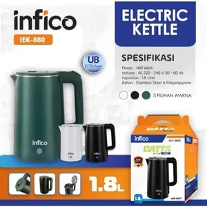 Teko Listrik Infico IEK-880 – Kettle 1.8L 400W Stainless Steel Pemanas Air Ceret Pembuat Kopi
