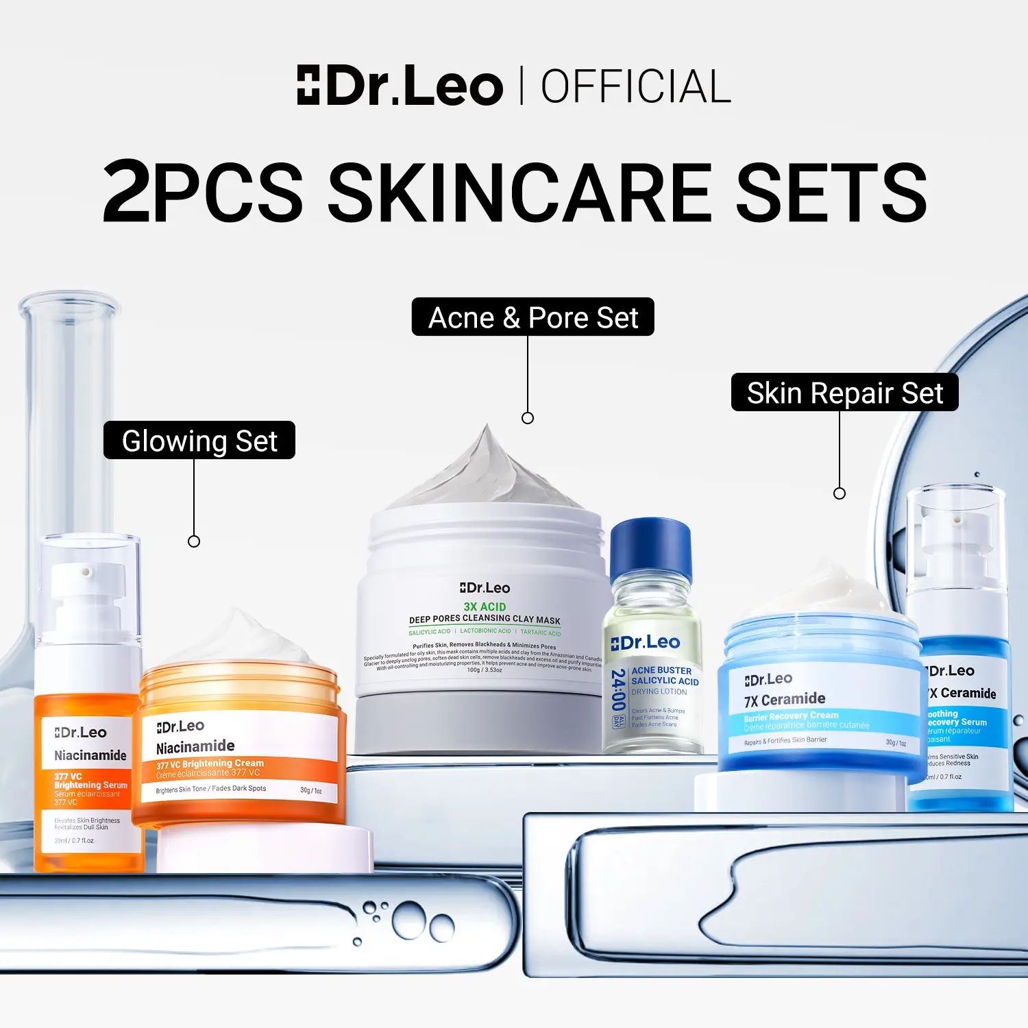 【HOT】Dr.Leo 2in1 Skincare Set | Hero Refresh 2PCS Set | Acne Serum + Clay Mask | Atasi Jerawat & Pori Besar | Brightening & Skin Barrier Repair | Salicylic Acid | untuk Kulit Berjerawat & Kusam